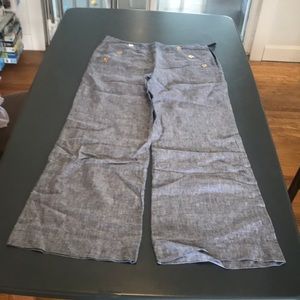 Palazzo style jaeger linen nautical pants, blue